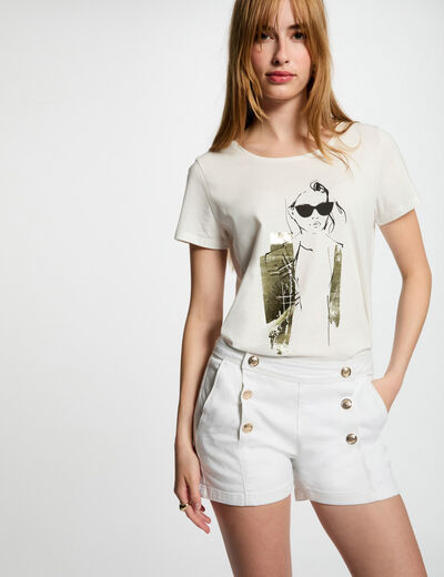 Short vaquero con botones blanco mujer