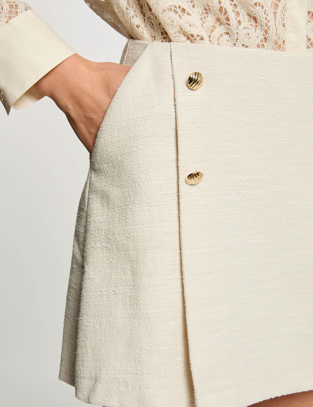 Falda-pantal&oacute;n de tweed ajustada arena mujer