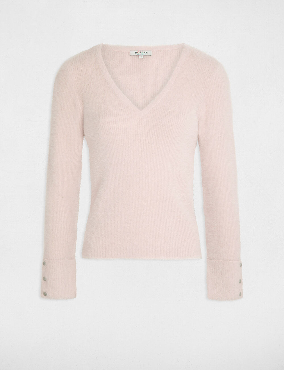 Jersey manga larga con escote en V rosa mujer