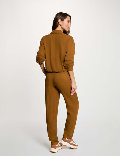 Chaqueta oversize plisada c&aacute;mel mujer