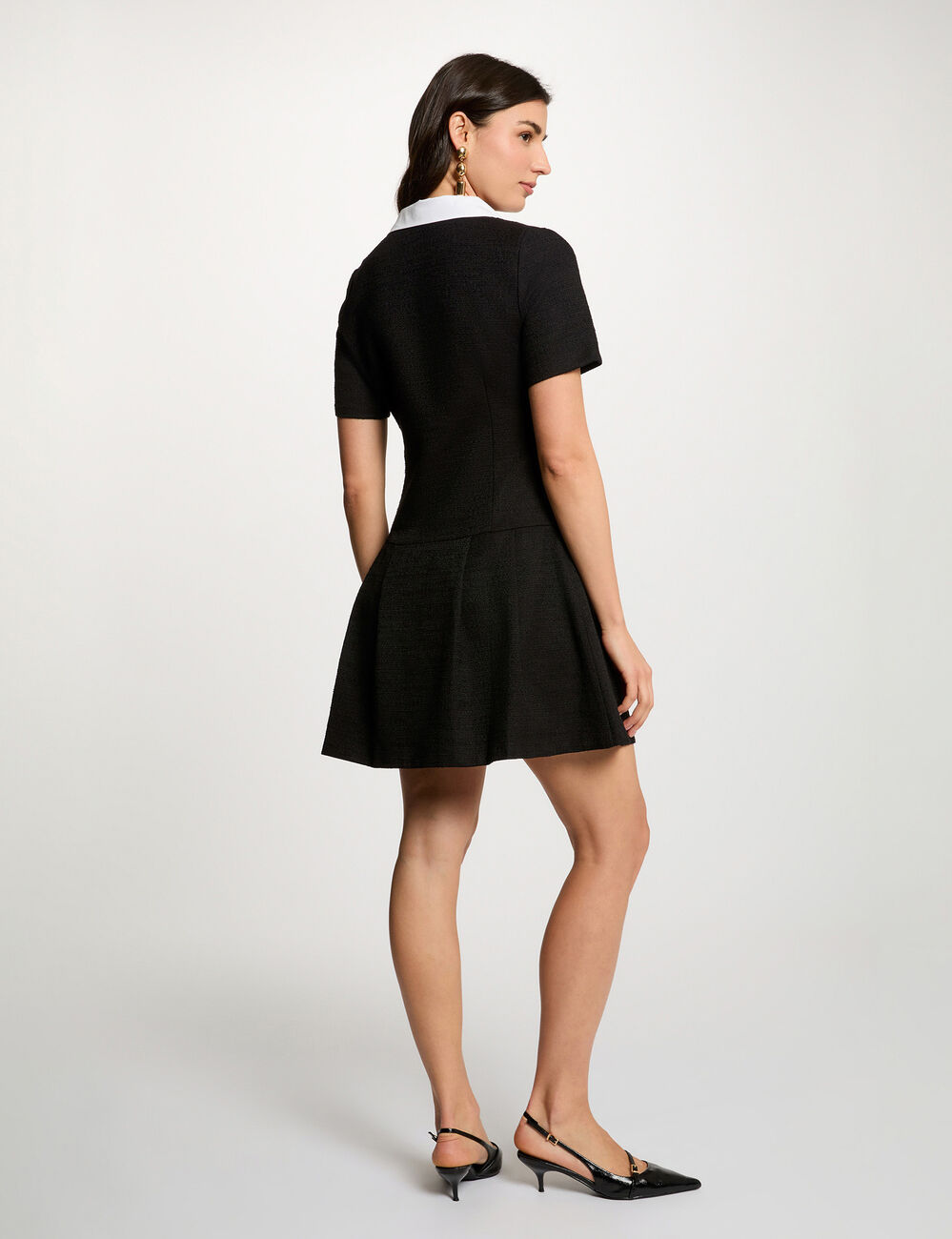 Vestido corto de tweed negro mujer