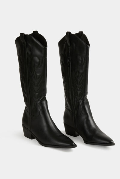 Botas estilo western con cremallera negro mujer