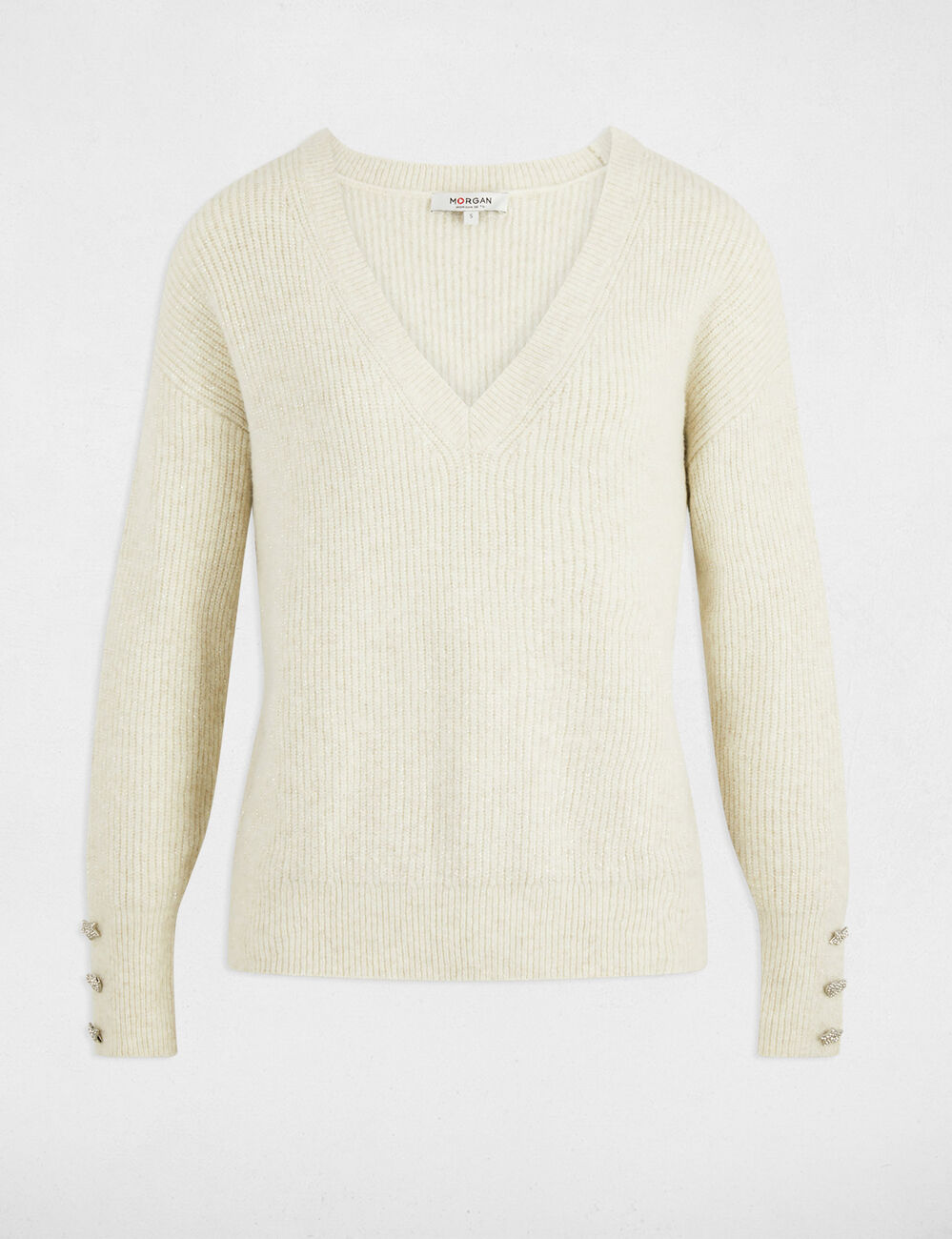 Jersey cuello en V oversize marfil mujer