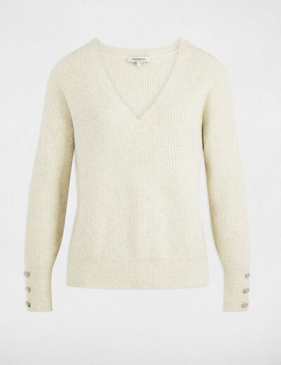 Jersey cuello en V oversize marfil mujer