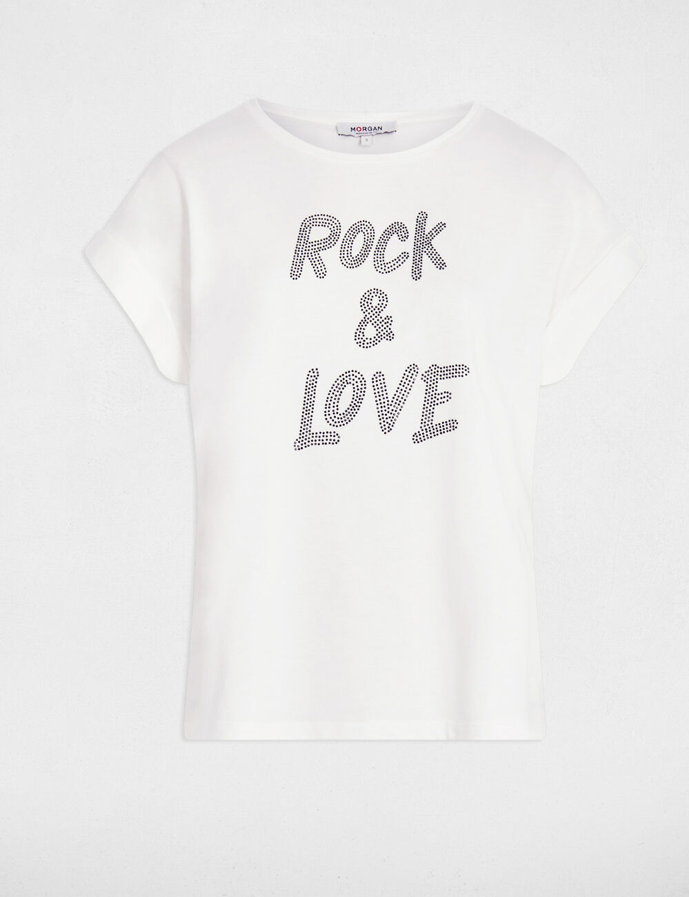 Camiseta corta con strass blanco mujer