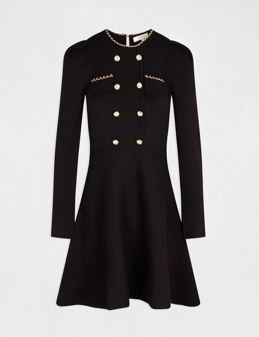Vestido de punto trapezoidal con botones negro mujer