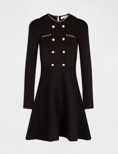 Vestido de punto trapezoidal con botones negro mujer