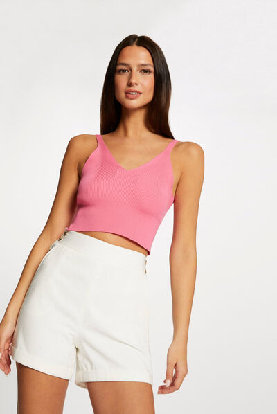 Top punto con tirantes finos rosa mujer