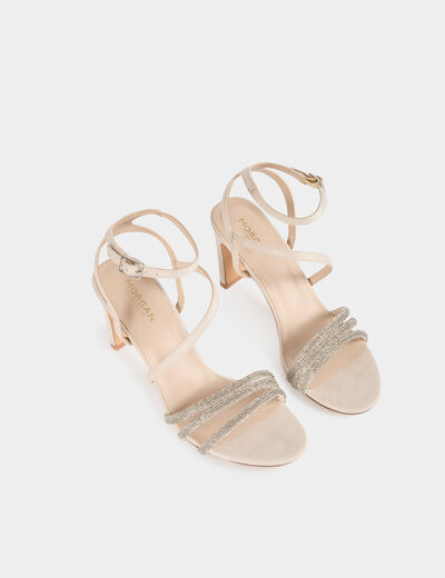 Sandalias con pedrer&iacute;a beige mujer