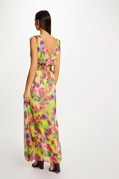 Vestido largo entallado estampado multicolor mujer