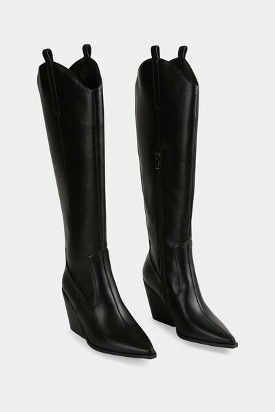 Botas de caña alta tacón acampanado negro mujer