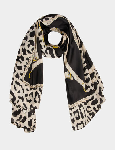 Pa&ntilde;uelo satinado de leopardo negro mujer