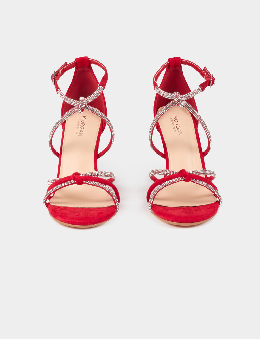 Sandalias de tacón con pulseras strass rojo mujer