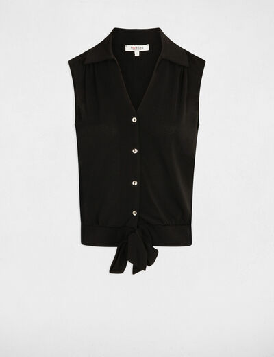 Blusa anudada sin mangas negro mujer