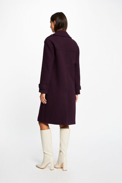 Abrigo largo recto doble botonadura violeta oscuro mujer