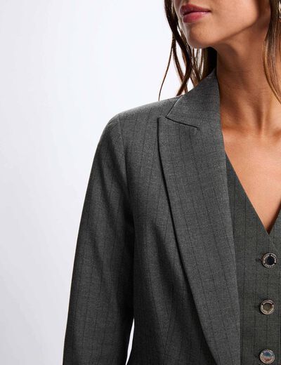Blazer ajustado de rayas gris moyen mujer