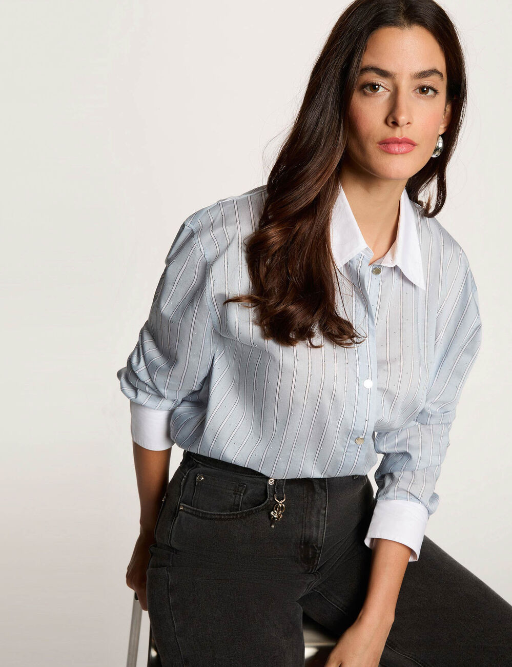 Camisa oversize de rayas multicolor mujer