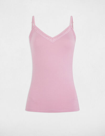 Top tirantes finos con bandas de encaje rosa pastel mujer