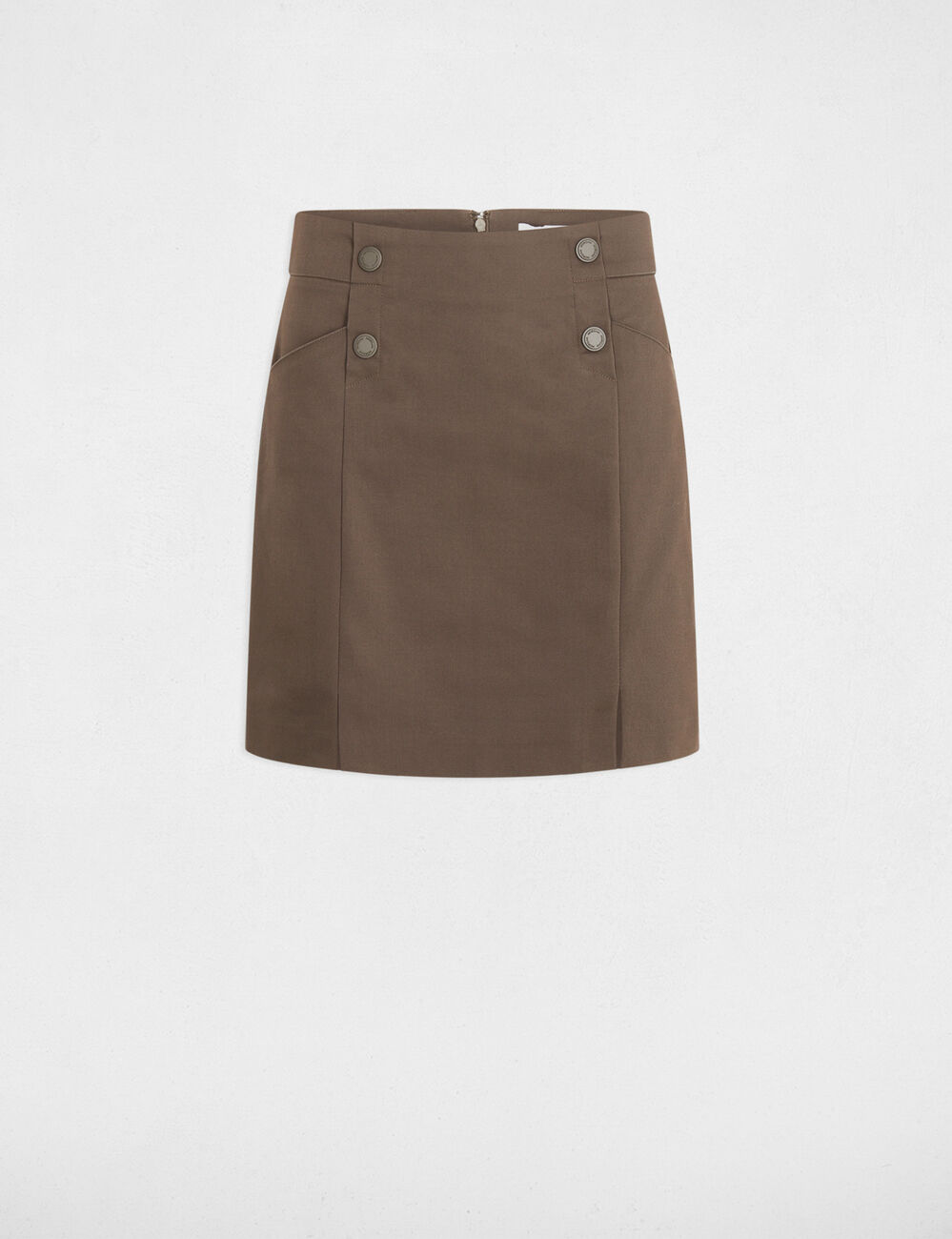 Falda corta con botones verde caqui mujer