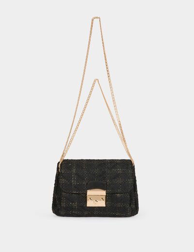 Bolso cartera de mano tweed negro mujer