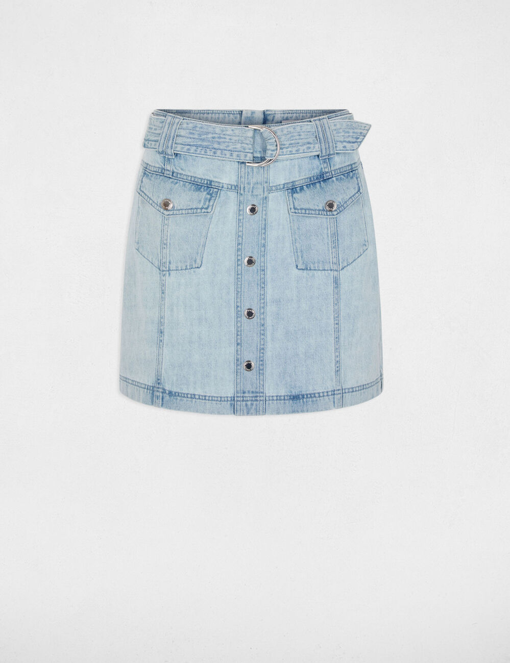 Falda vaquero corta denim descolorido mujer