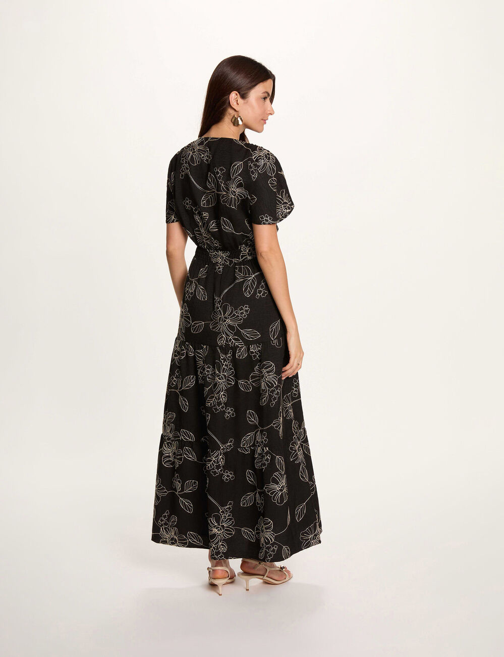 Vestido largo bordado multicolor mujer