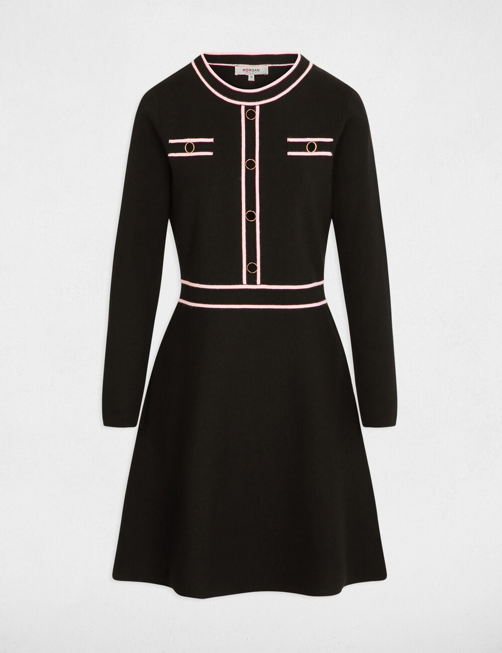 Vestido punto corto ajustado negro mujer