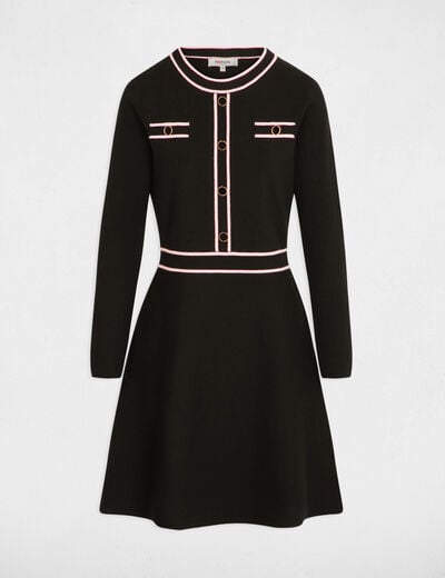 Vestido punto corto ajustado negro mujer