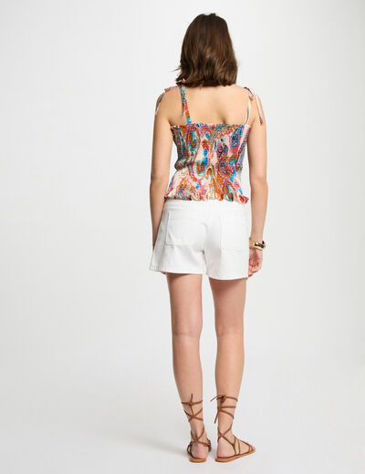 Top rizado estampado multicolor mujer