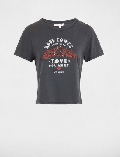 Camiseta con mensaje gris oscuro mujer