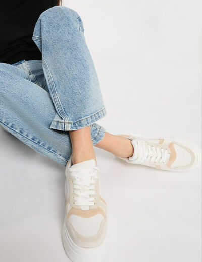 Zapatillas con plataformas beige mujer