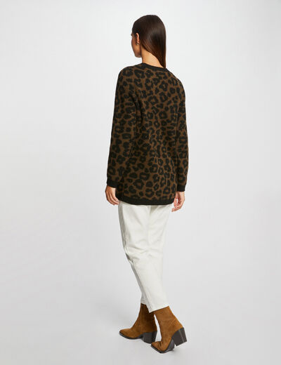 Cárdigan estampado de leopardo negro mujer
