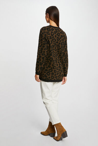 Cárdigan estampado de leopardo negro mujer