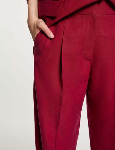 Pantal&oacute;n de tiro alto burdeos mujer