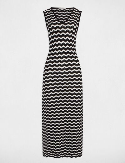 Vestido punto largo ajustado negro mujer