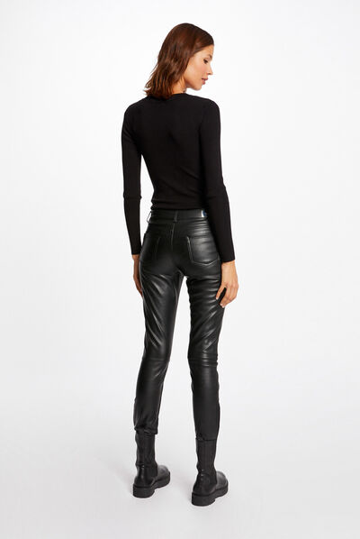 Jersey de manga larga punto fino botones negro mujer