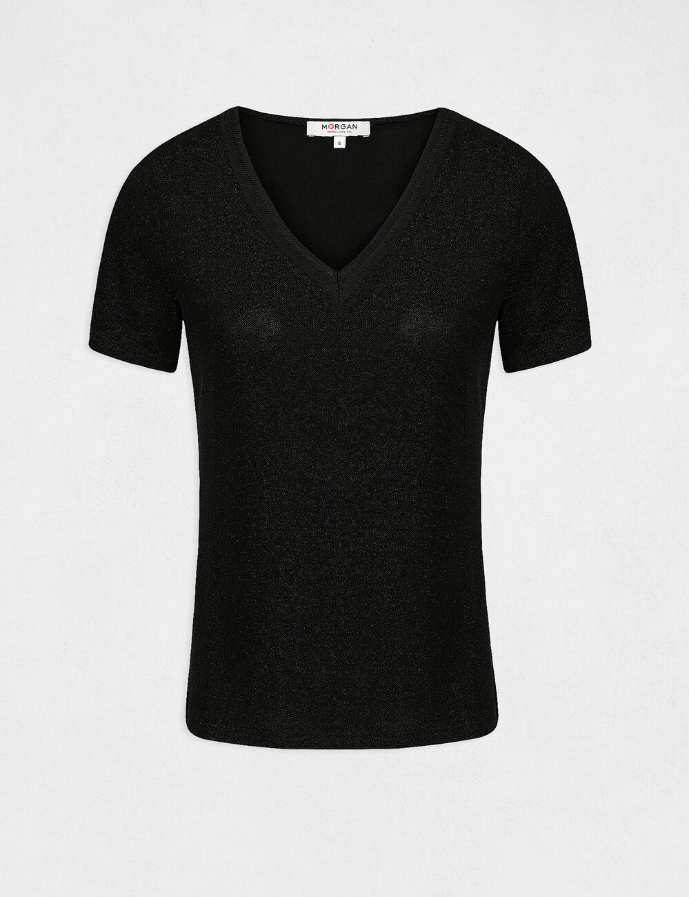 Camiseta manga corta con escote en V negro mujer