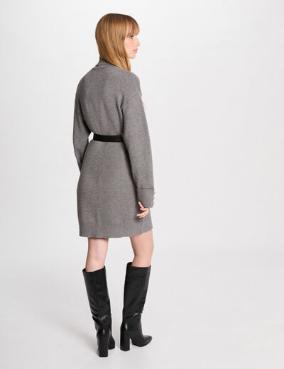 Vestido punto corto recto gris claro mujer
