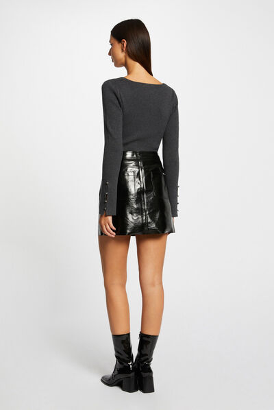 Jersey manga larga acanalado gris anthracite mujer