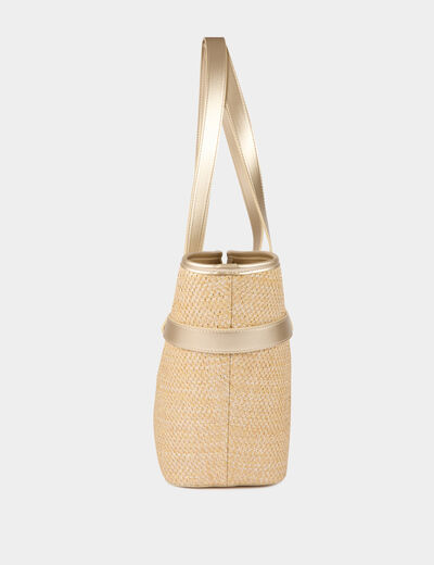 Bolso shopper trenzado beige mujer
