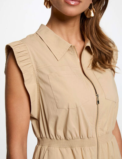 Vestido corto ajustado beige mujer