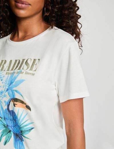 Camiseta estampada cuello redondo blanco mujer