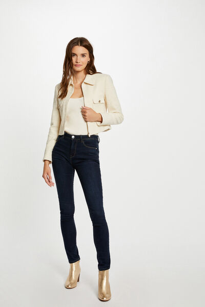 Chaqueta ajustada con cremallera marfil mujer
