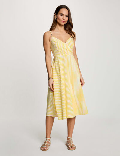 Vestido cruzado de rayas amarillo claro mujer