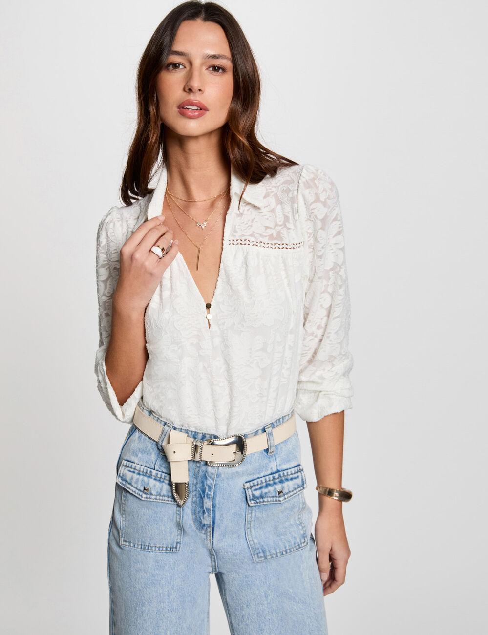 Camiseta manga larga blanco mujer