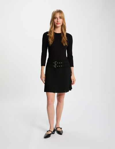 Vestido corto plisado negro mujer