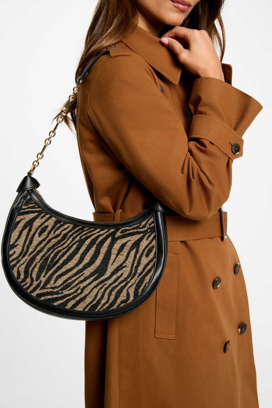 Bolso media luna de cebra negro mujer