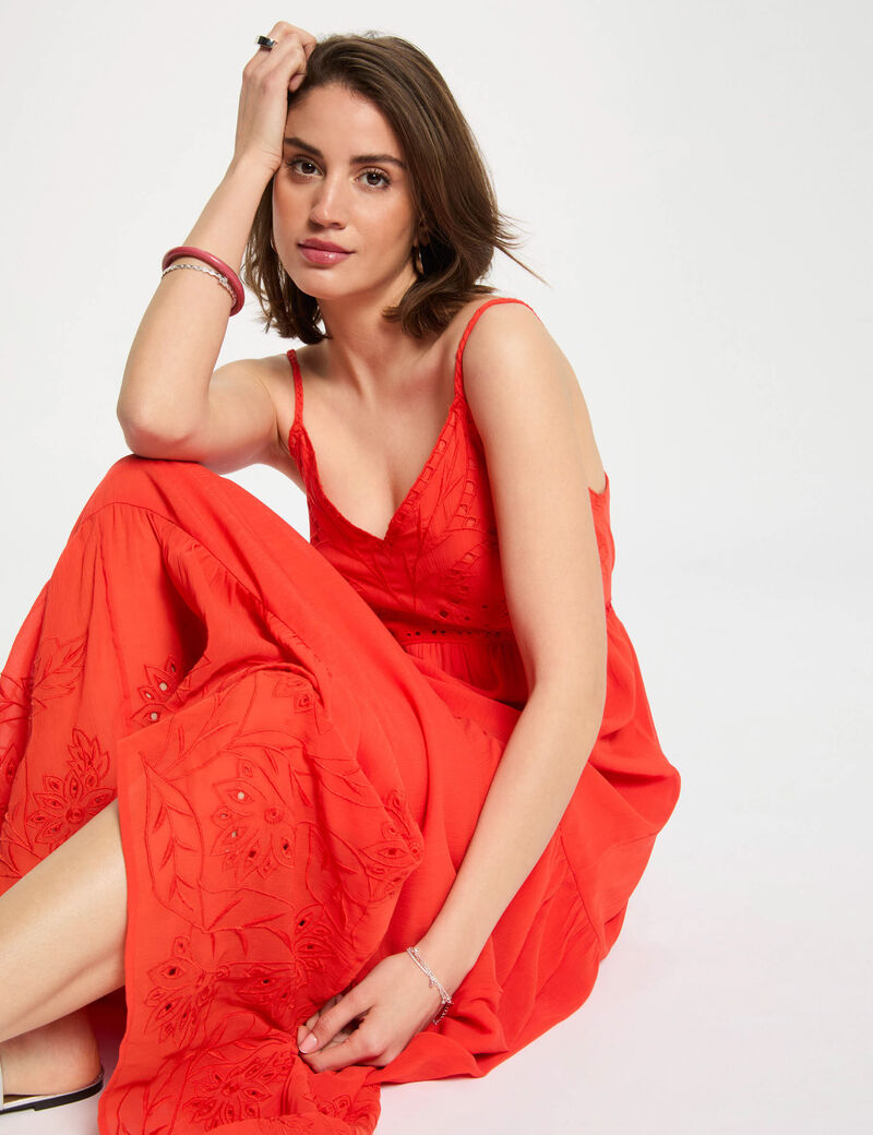 Vestido largo holgado bordado orange mujer