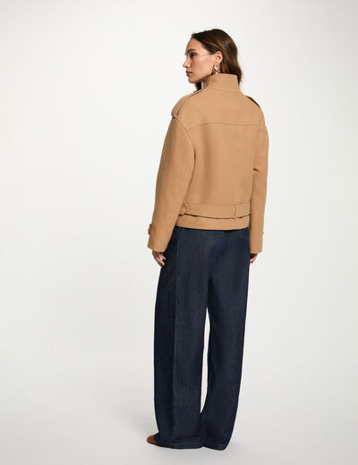 Abrigo corto oversize beige mujer
