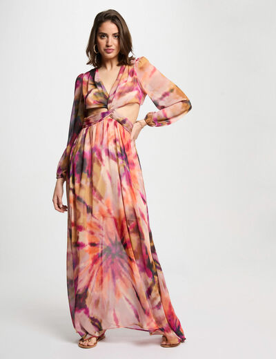 Vestido largo recto estampado multicolor mujer